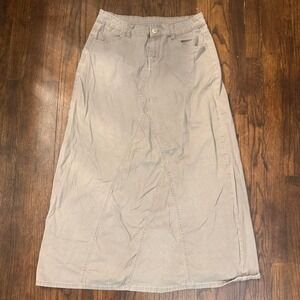 Tan Patchwork Denim Maxi Skirt With Zipper and Pockets Size Medium Boho Western